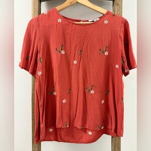 Polagram Red Floral Embroidered Blouse